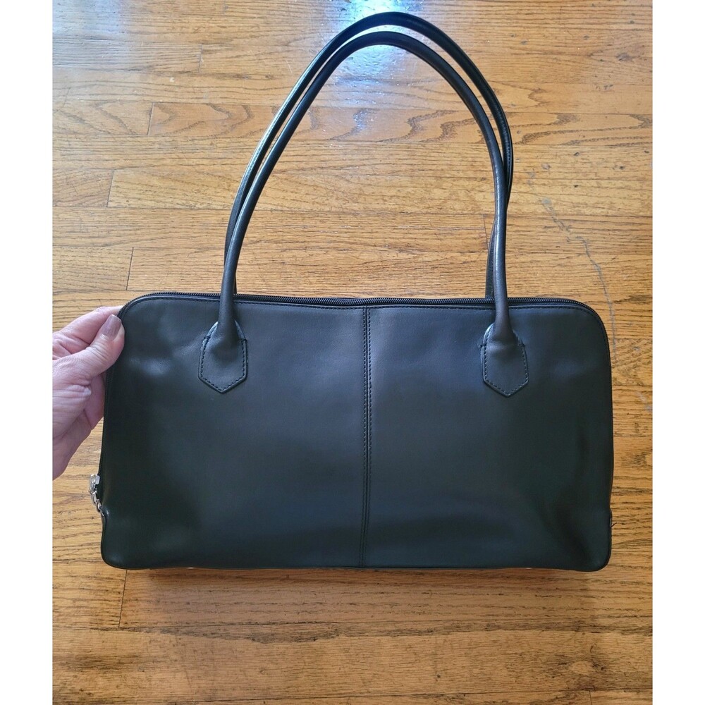 Vtg Hobo International Marley East-West Shoulder Bag Glazed Black Leather